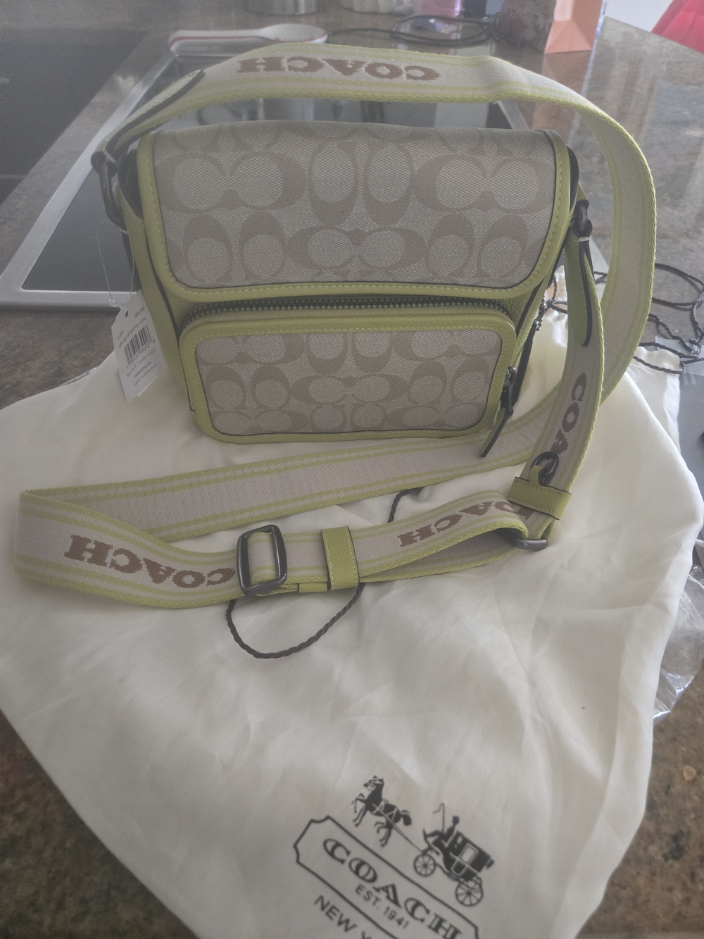 COACH Signature Canvas Crossbody Bag in Khaki & Lime